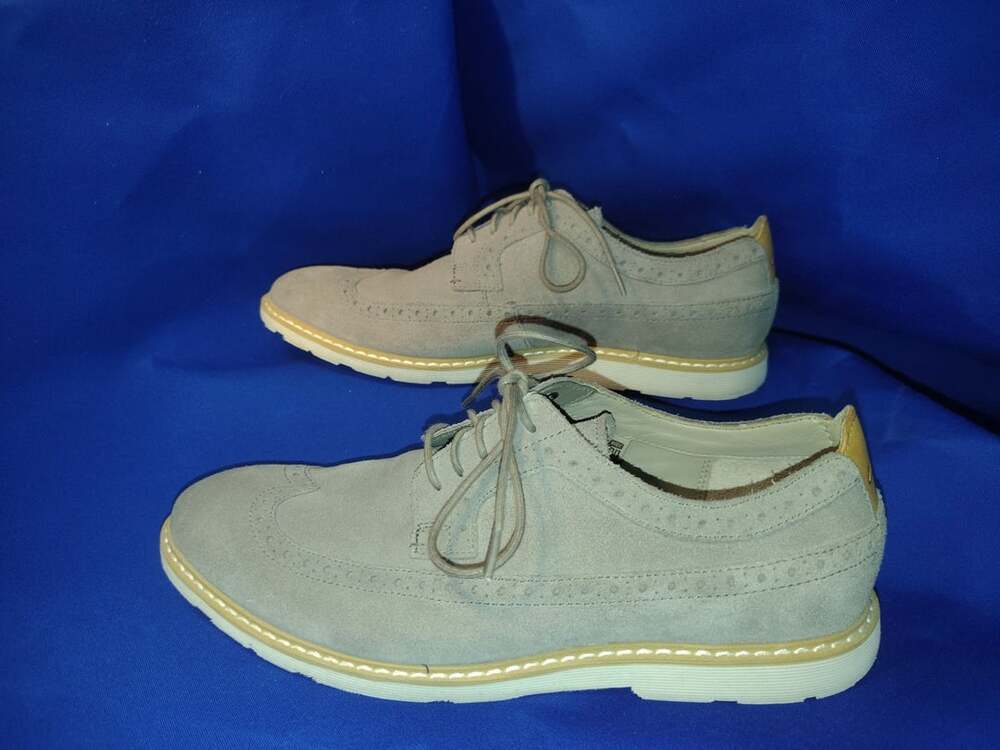 Clarks Gambeson Brogue Wingtip Oxford Men Size 10.5 Gray Suede Casual Shoes